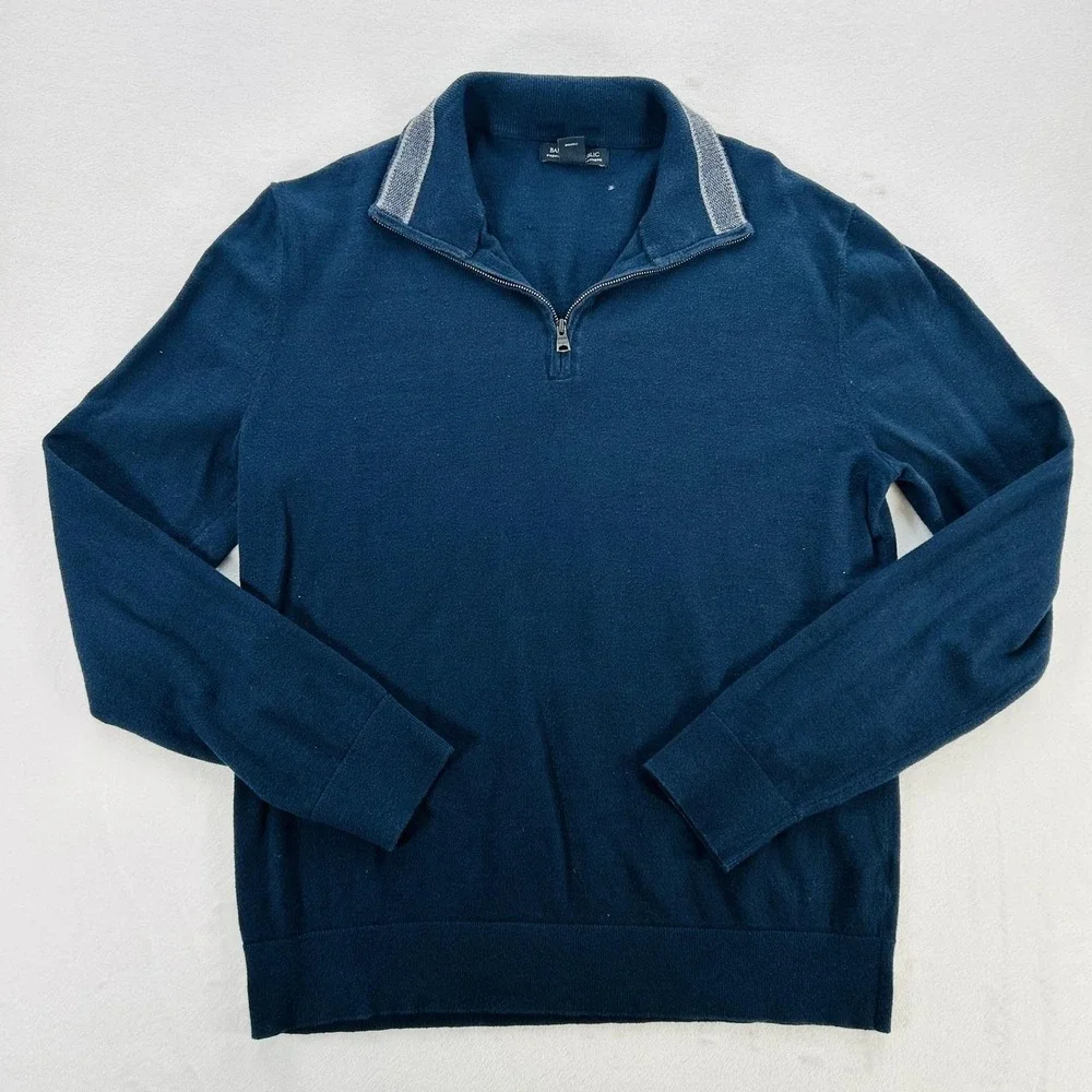 Banana Republic Sweater Mens Medium Blue Mock Neck 1/4 Zip Cotton Cashmere Knit